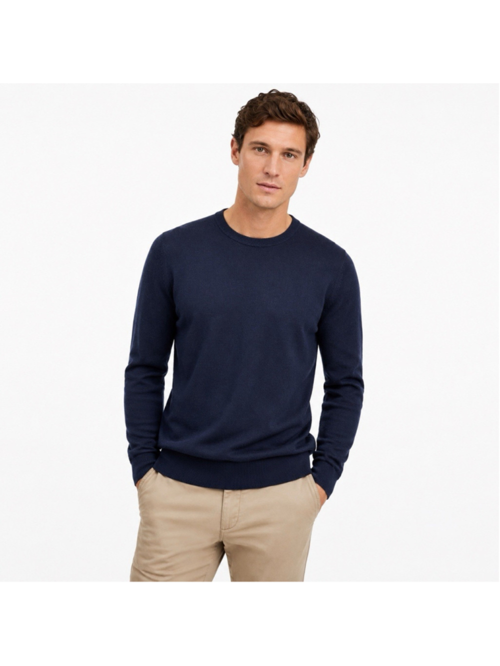 J.Crew Mens 100% Cotton Lightweight Navy Crew Neck Sweater M